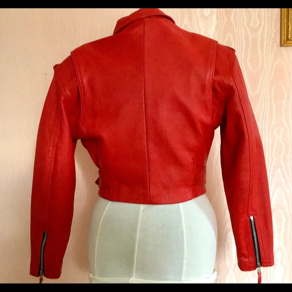 1980s Lipstick Red Leather Moto Jacket. NWOTs - Picture 5 of 8